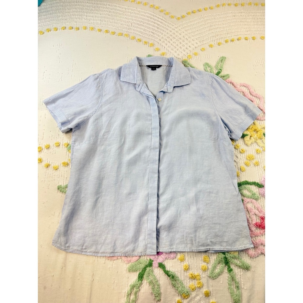 Lands' End Linen Short Sleeve Button Up Shirt Womens Large Light Blue - Picture 3 of 9